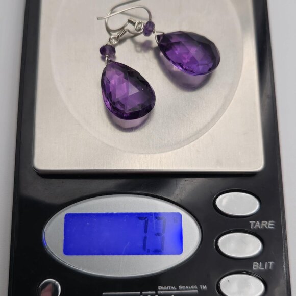 Sterling Silver Large Faceted Amethyst Gem Earrings A1997 - Picture 7 of 7